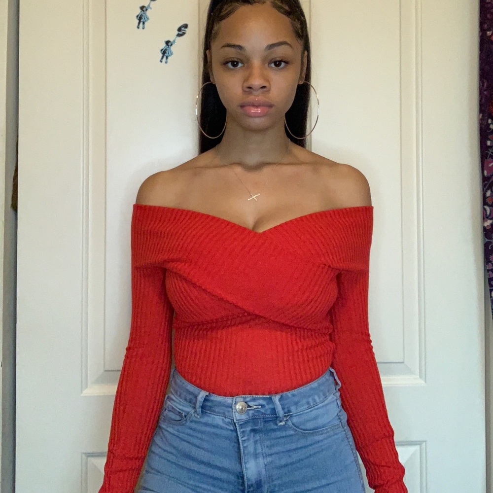 Off the shoulder cross wrap sweater bodysuit